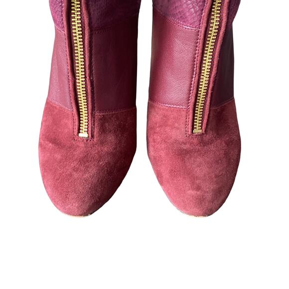 ANNE KLEIN Leather Boots Women's Size 7 Red Leather Snake Print Heeled Boot Fall - Picture 4 of 9